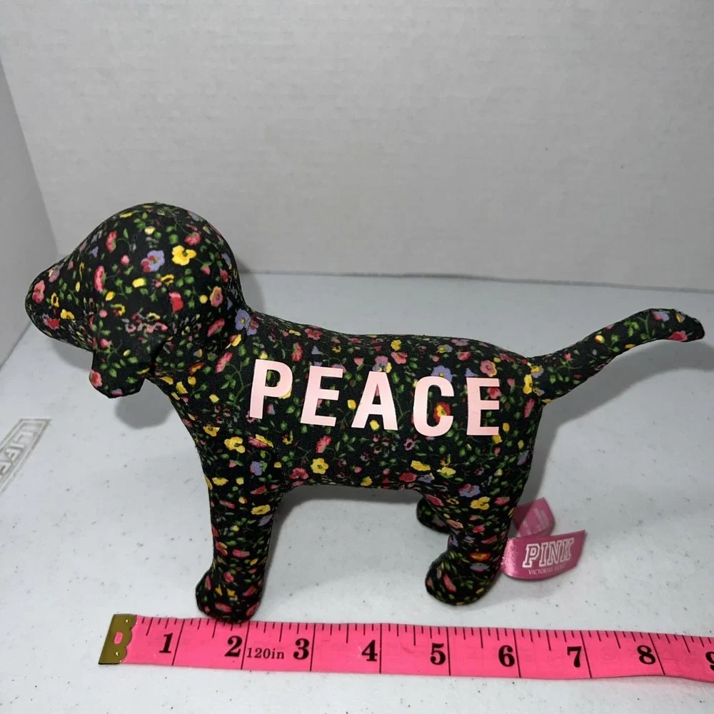 Victoria's Secret Pink Floral Fabric Peace Dog Plush Flowers Stuffed Animal 8